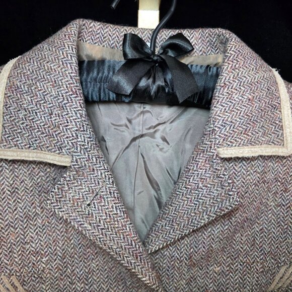Vintage Women's Wool with Suede Detail Belted Jacket Coat 42/6 - Picture 3 of 16